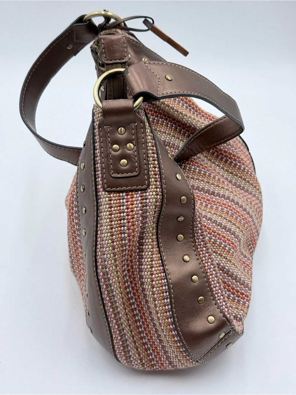 Vintage Y2K Fossil Woven Hobo Shoulder Bag Colorful Tweed Boho with Key